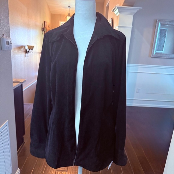 Croft and barrow stretch, zip up jacket, fine corduroy in black size medium - Picture 2 of 5